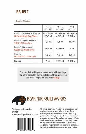 Bauble # BHQ-279, From Bear Hug Quiltworks By Alley, Lisa In Quilts