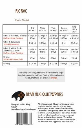 Ric Rac # BHQ-285, From Bear Hug Quiltworks By Alley, Lisa In Quilts