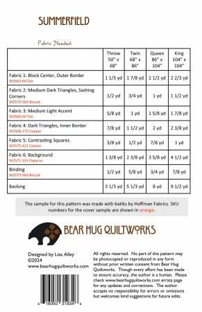 Summerfield # BHQ-286,From Bear Hug Quiltworks By Alley, Lisa In Quilts