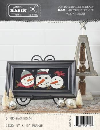 3 Snowman Heads # BMB1746, From Buttermilk Basin In Wool