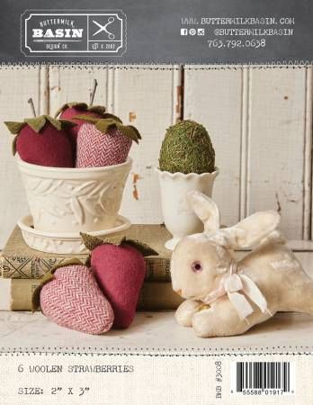 6 Woolen Strawberries # BMB3008,From Buttermilk Basin In Craft