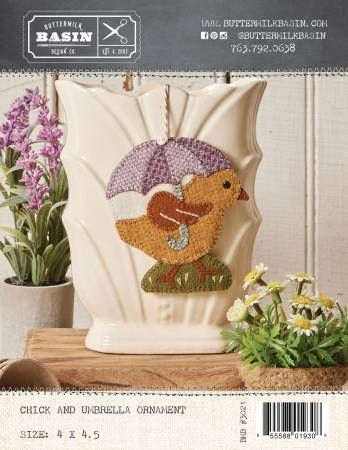 Chick and Umbrella Ornament # BMB3021, From Buttermilk Basin In Craft