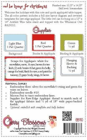 Owl be home for Christmas # CBQS110, From Cherry Blossoms In Quilts