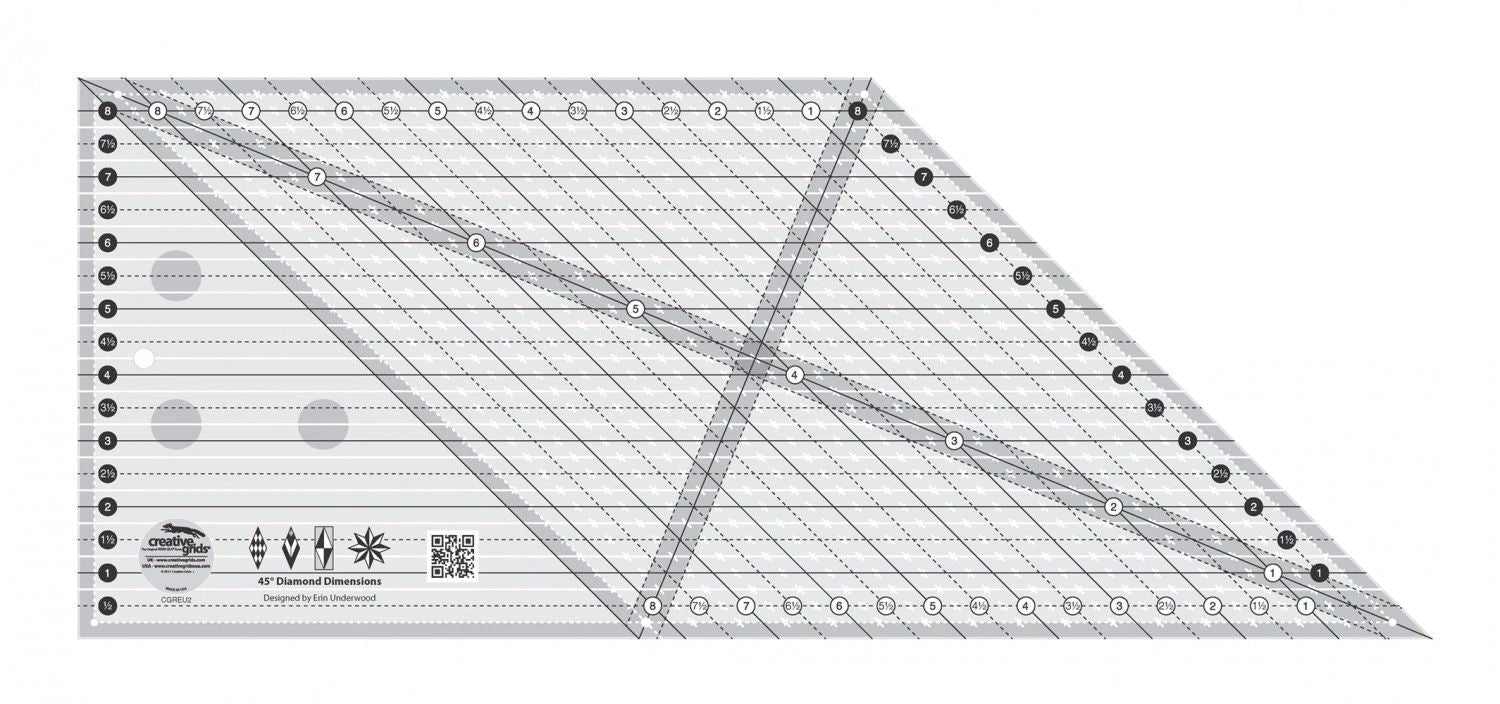 Creative Grids 45 Degree Diamond Dimensions Quilt Ruler # CGREU2