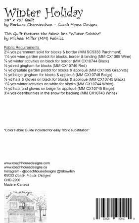 Winter Holiday # CHD-2200, From Coach House Designs In Quilts