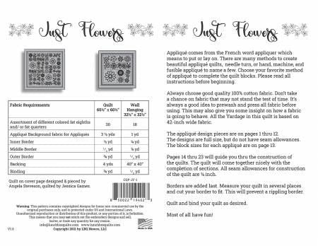 Just Flowers Traditional Applique Embroidery Patterns (Classic Series) # CQP-JF-1