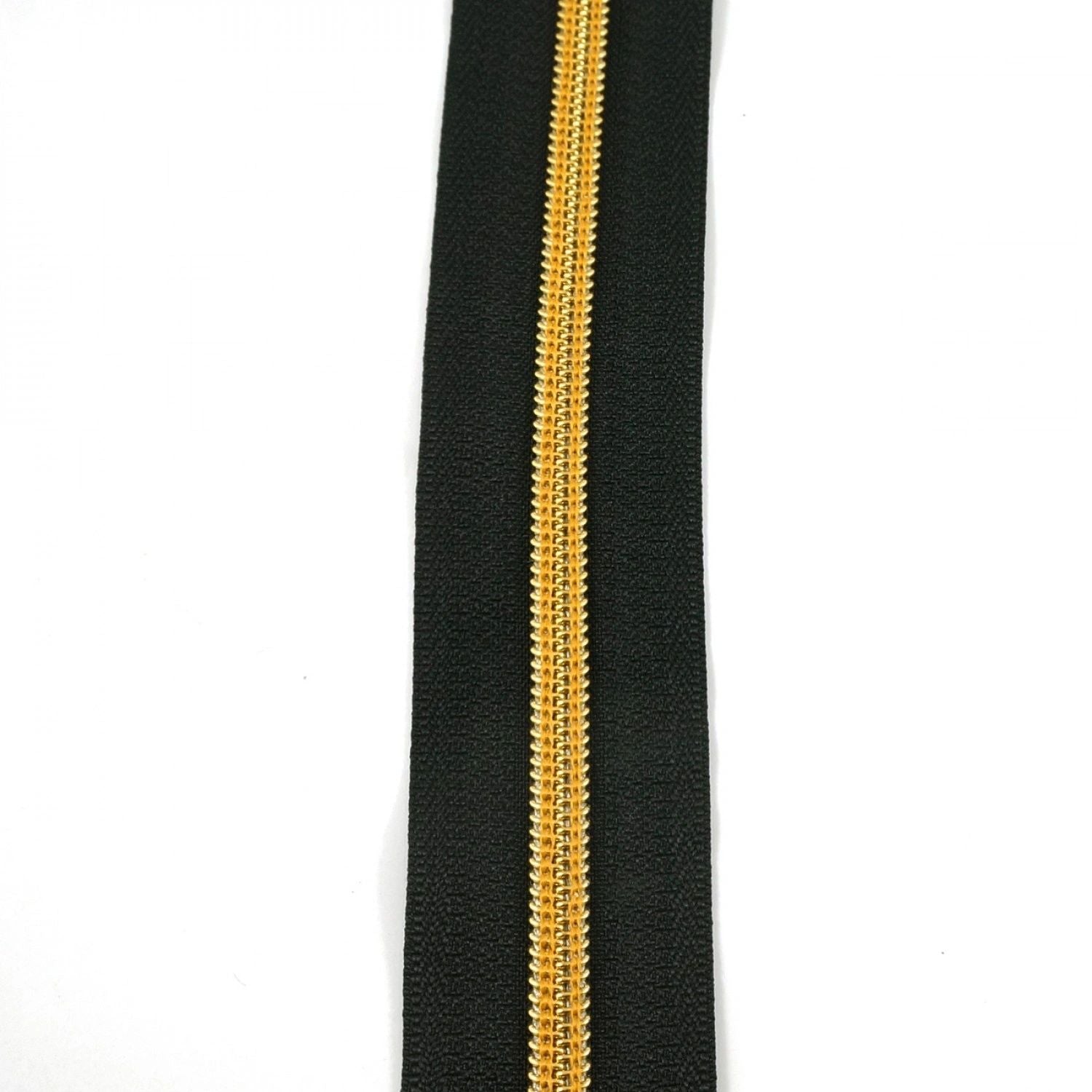 #5 Emmaline Zippers-by-the-Yard 10yds Black Gold Teeth # EBZP5BLK10GO