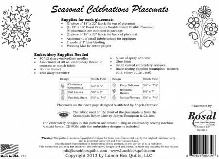 CD Seasonal Celebrations Placemats Machine Embroidery # ECSC1