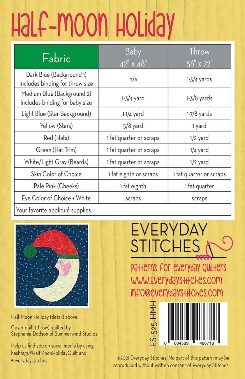 Half-Moon Holiday Quilt Pattern # ES-525-HMH