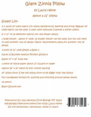 Giant Zinnia Pillow Collage Pattern by Laura Heine # FWLHGZP