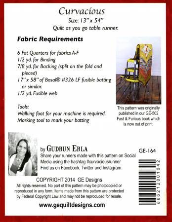 Curvacious - Quilt As You Go Table Runner # GE164