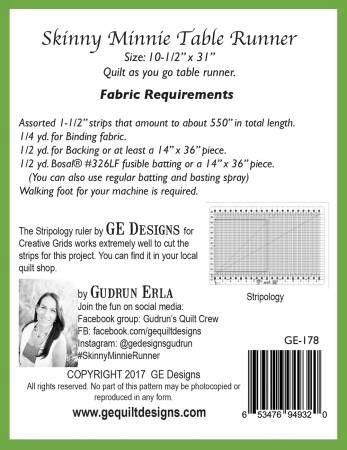 Skinny Minnie Table Runner Quilt as you Go # GE178