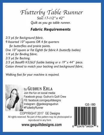 Flutterby table Runner Quilt as You Go # GE180