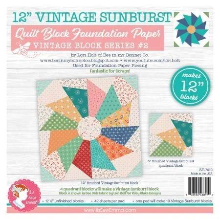 12in Vintage Sunbursts Quilt Block Foundation Papers # ISE-7010