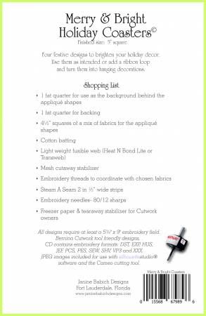 Merry & Bright Holiday Coasters Machine Embroidery # JBDMBC