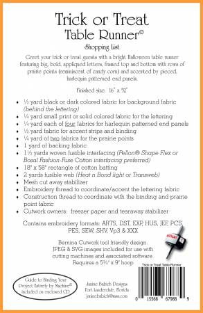 CD Trick or Treat Table Runner Machine Embroidery # JBDTTTR
