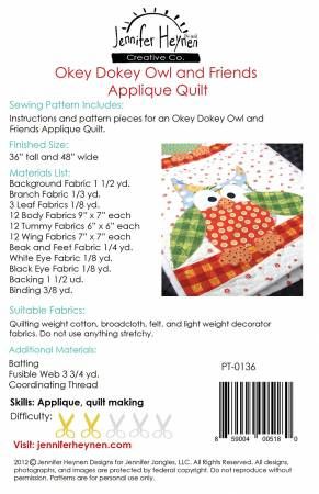 Okey Dokey Owl and Friends Applique Quilt # JJSP0136