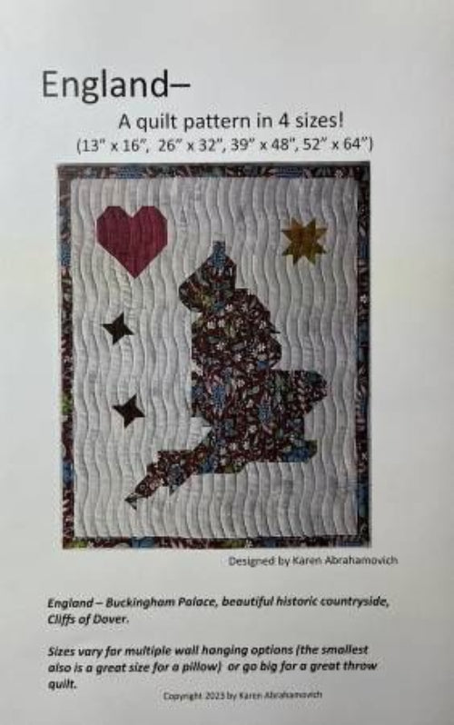 Quilt pattern for England with a map design on a gray background