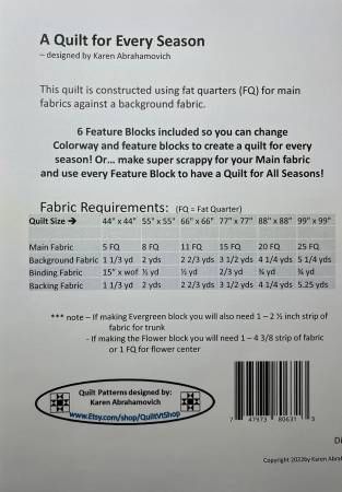 A Quilt for Every Season Quilt Pattern # KA-057