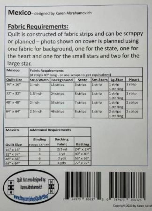 Mexico Quilt Pattern # KA-064