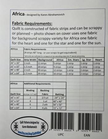 Africa Quilt Pattern # KA-069