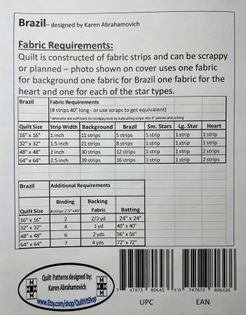 Brazil Quilt Pattern # KA-070