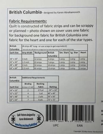 British Columbia Canadian Provence Quilt Pattern # KA-073