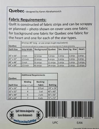 Quebec Canadian Provence Quilt Pattern # KA-082