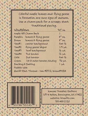 Windblown - Charm Pattern for Maple Hill # KT-55145