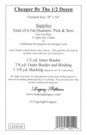 Cheaper By the 1/2 Dozen # LEG8102