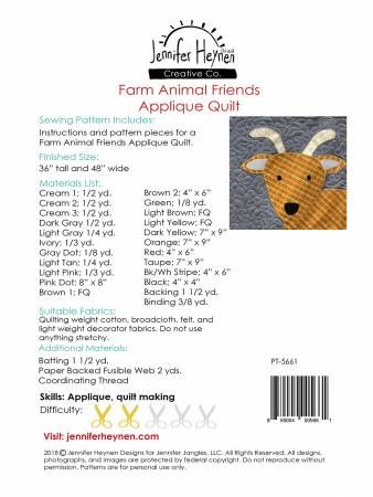 Farm Animals Applique Quilt # PT-5661