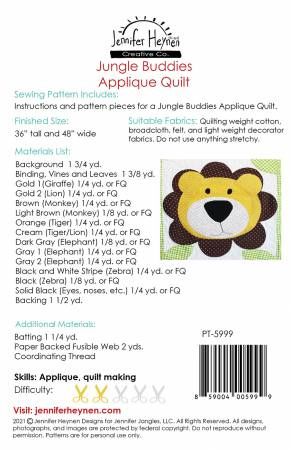 Jungle Buddies Applique Quilt # PT-5999