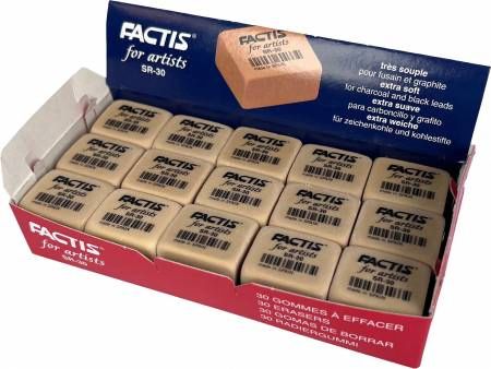 Factis Latex Free Gum Erasers 1in x 1in Box of 30 # SR-30-BOX